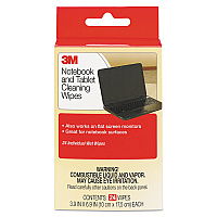 3M Notebook Screen Cleaning Wet Wipes, Cloth, 1-Ply, 7 x 4, Unscented, White, 24/Pack (CL630)